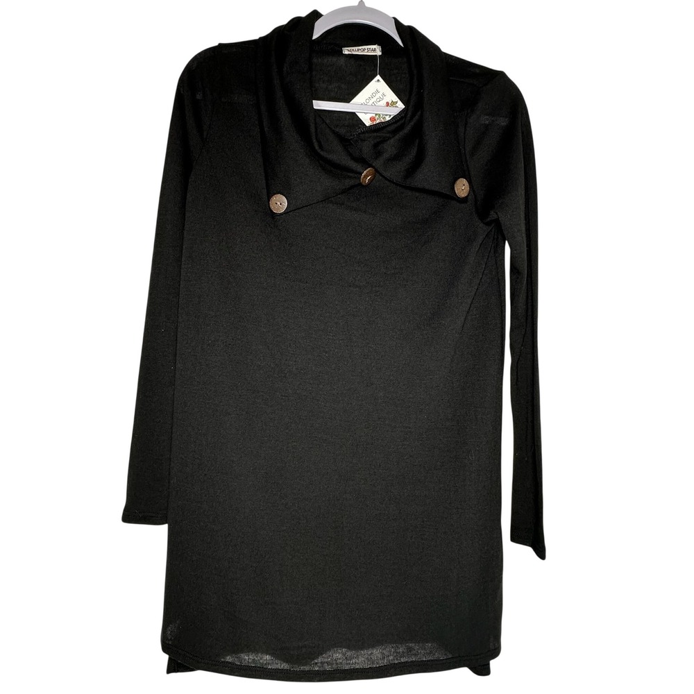 Lollipop Star Black Cowl Neck Button Tunic Top‎ Long Sleeve Small Made in USA